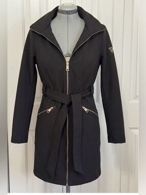 GUESS Black Women's Belted Zip-Front Trench Coat